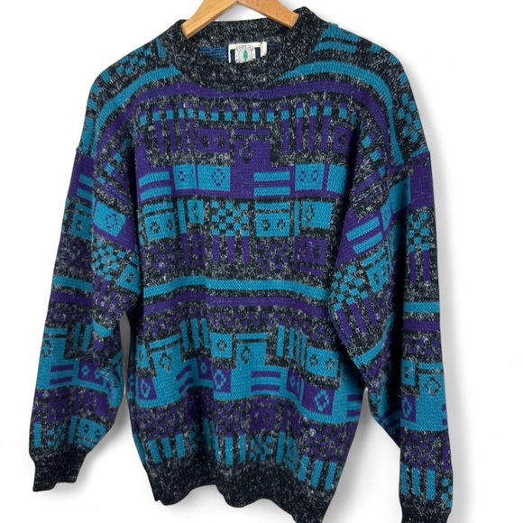 Vintage Sweaters - 80s Poplar Classics vintage blue and purple sweater